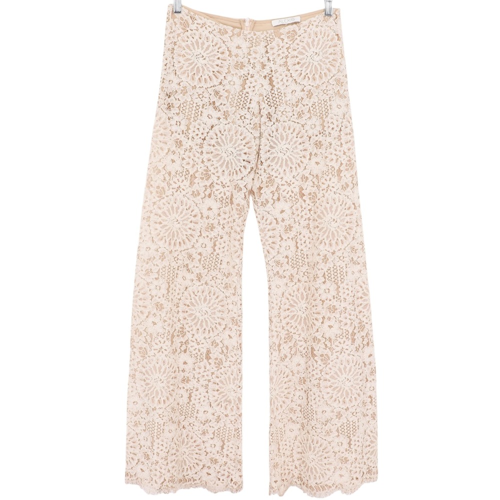 Alexis Ivory Floral Guipure Lace Wide Leg High Rise Pants Size Small Frayed Hem
